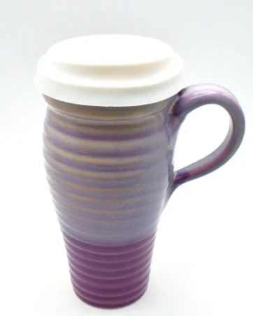 Handcrafted Ribbed Ceramic Travel Mug 24 oz - Purple and Lavender