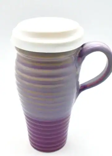 Handcrafted Ribbed Ceramic Travel Mug 24 oz - Purple and Lavender