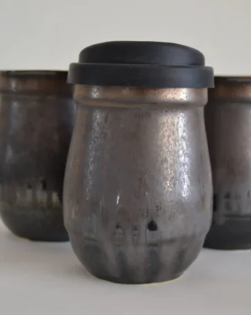 Bronze Black Glazed 14 oz Travel Mug - Small (14 ounces)