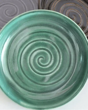 Tapas Dish Ceramic Serving Bowl - Spiral, Green