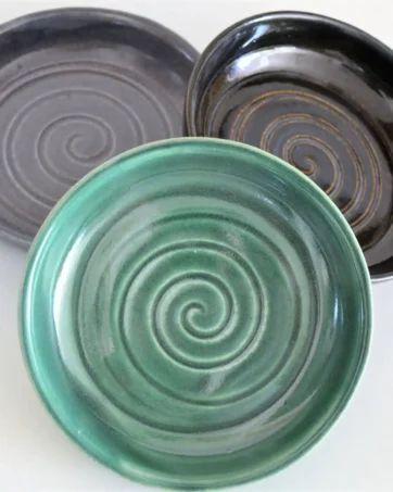 Tapas Plate, Small Appetizer Saucer - Black, Spiral