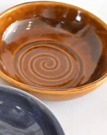 Tapas Dish Ceramic Serving Bowl - Spiral, Brown