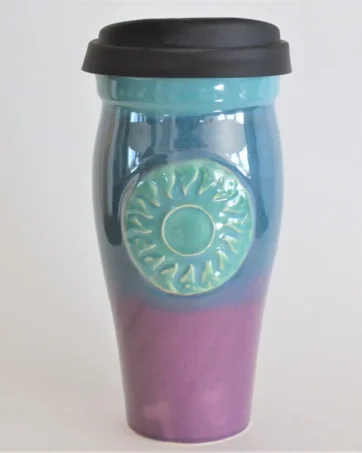 Purple Teal Sun 24 oz Travel Coffee Mug