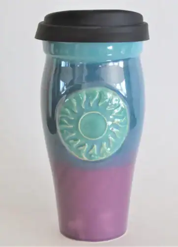 Purple Teal Sun 24 oz Travel Coffee Mug