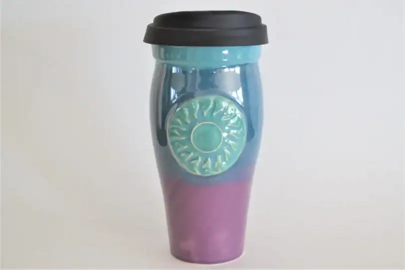 Purple Teal Sun 24 oz Travel Coffee Mug