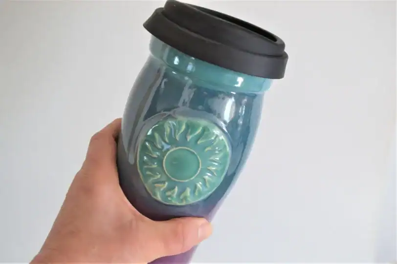 Purple Teal Sun 24 oz Travel Coffee Mug - Image 3