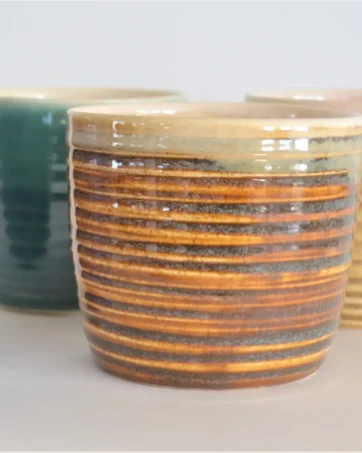Colorful Ribbed Whisky Glass, 7 oz - Brown