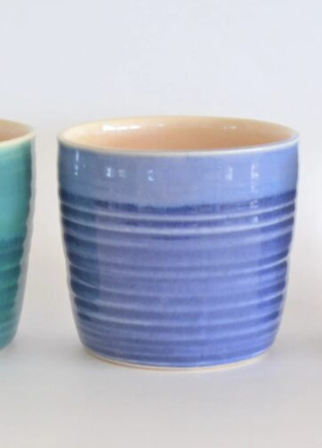 Colorful Ribbed Whisky Glass, 7 oz - Indigo Blue