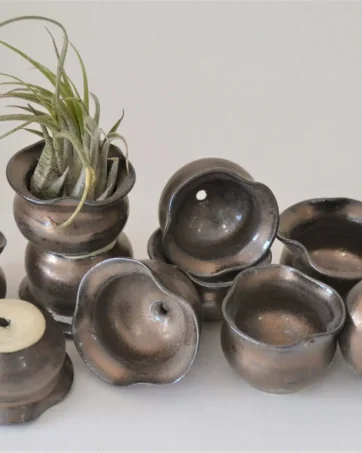 Bronze Hand-Thrown Miniature Air Plant Pot with Drainage