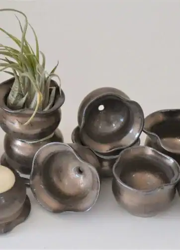Bronze Hand-Thrown Miniature Air Plant Pot with Drainage