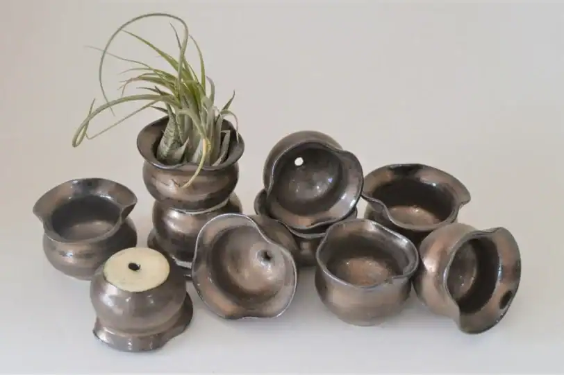 Bronze Hand-Thrown Miniature Air Plant Pot with Drainage