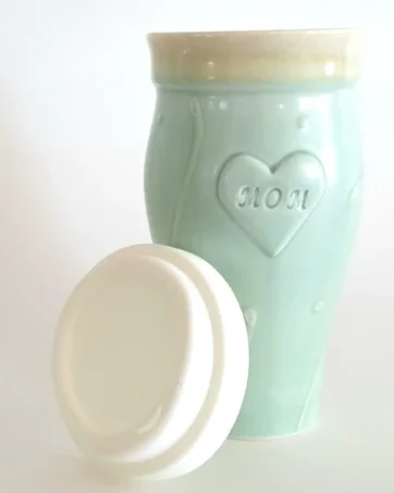 "Mom" Ceramic Large Travel Mug - Light Green