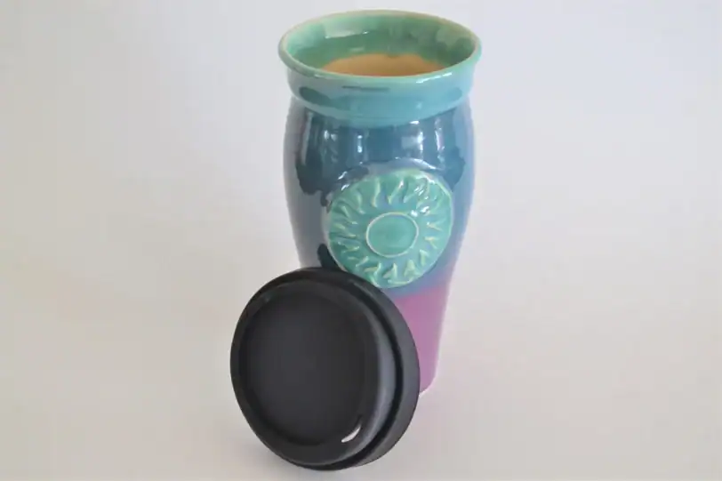 Purple Teal Sun 24 oz Travel Coffee Mug - Image 2