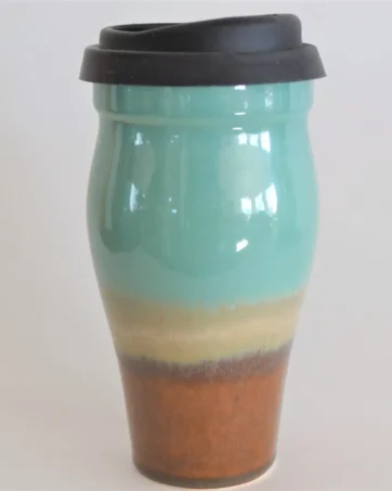Split Dipped 16 oz Ceramic Travel Mug - Blue Brown