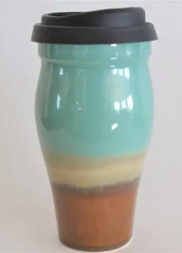 Split Dipped 16 oz Ceramic Travel Mug - Blue Brown