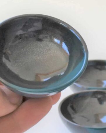Miniature Tiny Hand-thrown Bowl, 3/4" tall - Black and Teal