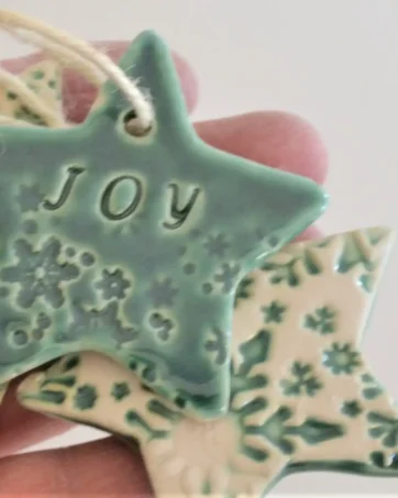 Set of 3 Ceramic Star Holiday Ornaments & Gift Tags