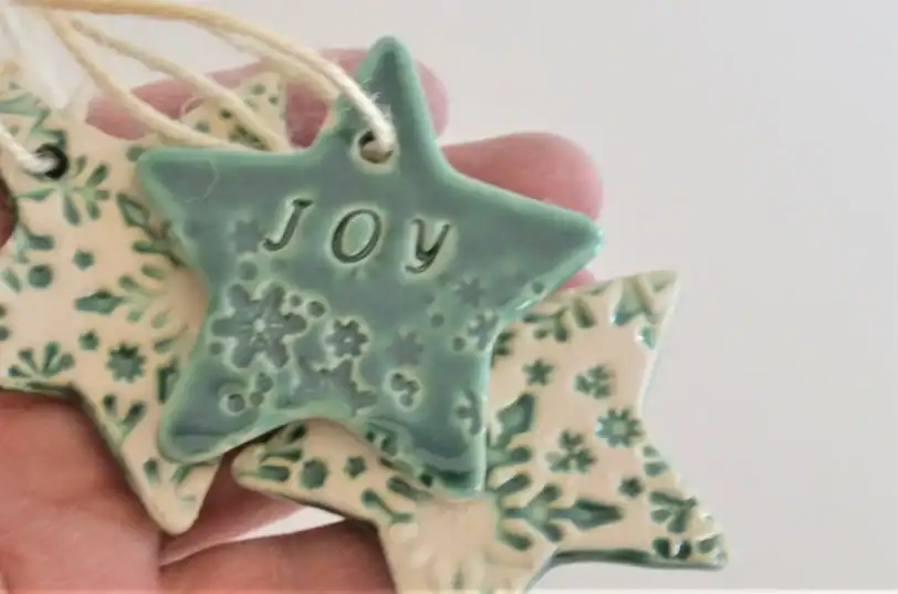 Set of 3 Ceramic Star Holiday Ornaments & Gift Tags
