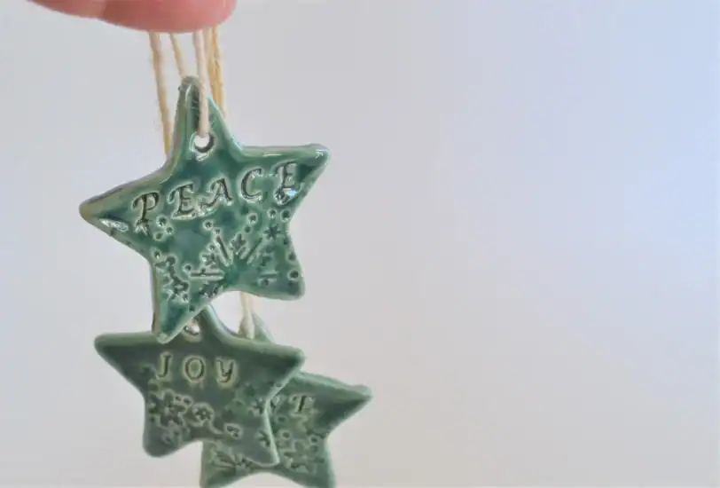 Set of 3 Ceramic Star Holiday Ornaments & Gift Tags - Image 2