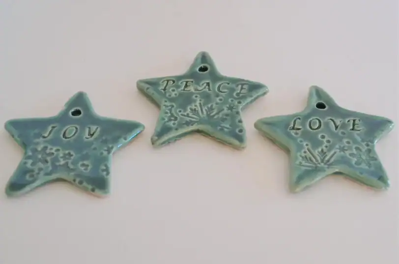 Set of 3 Ceramic Star Holiday Ornaments & Gift Tags - Image 5