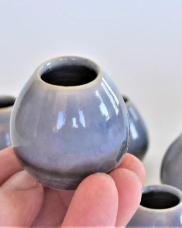 Blue Grey Miniature Hand-Thrown Little Bud Vase, 1 1/4" tall