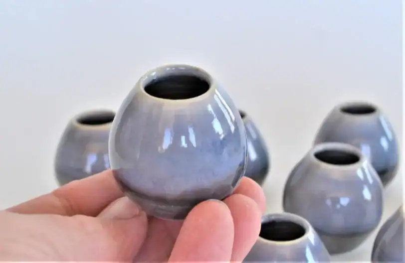 Blue Grey Miniature Hand-Thrown Little Bud Vase, 1 1/4" tall