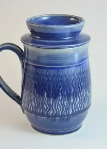 Ceramic Mug with Lid for Tea Bag, Tea Strainer - Indigo Blue