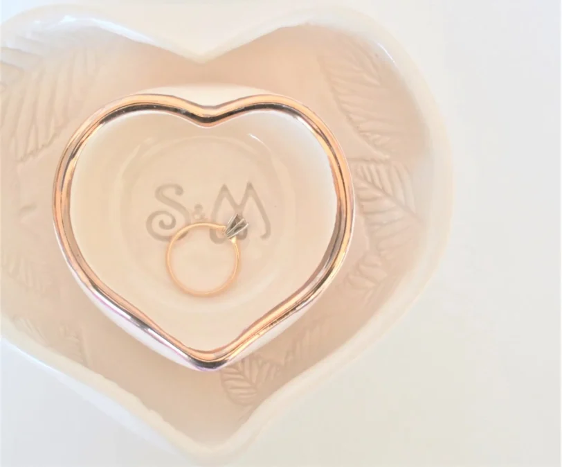 anniversary wedding gold gift, nesting heart dish