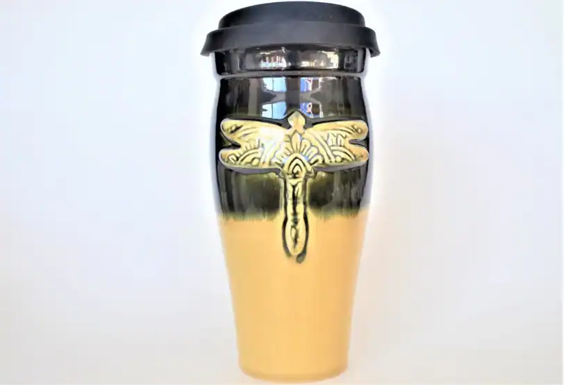 Dragonfly Large 24 oz Pottery Travel Mug