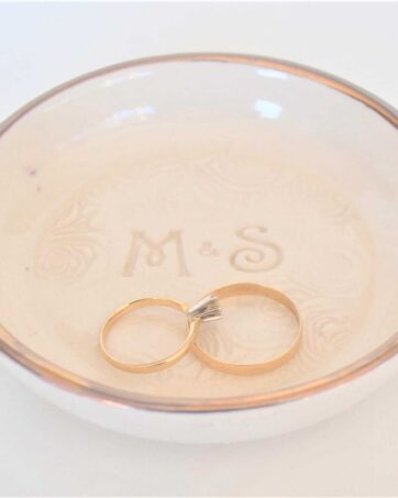 Wedding Ring & Jewelry Dish, Personalized Anniversary Gift - White w/ Gold