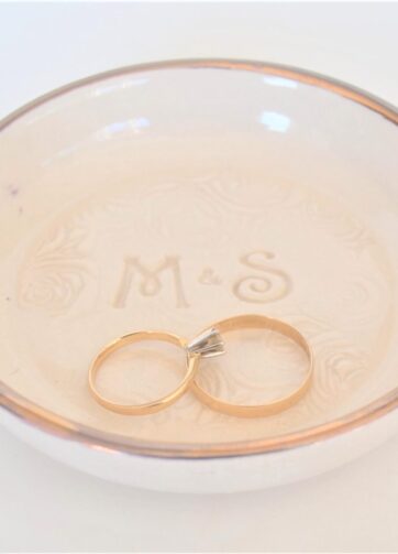 Wedding Ring & Jewelry Dish, Personalized Anniversary Gift - White w/ Gold