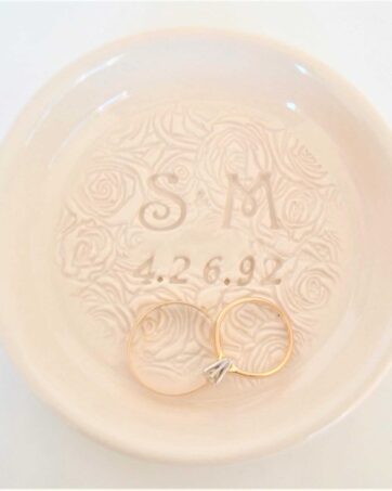 Wedding Ring & Jewelry Dish, Personalized Anniversary Gift - Plain White