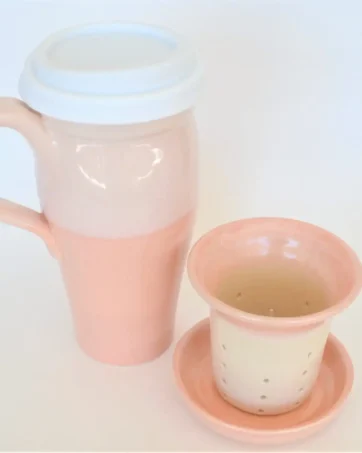 Set of Large Travel Mug with Handle and Infuser 24 oz - Pink