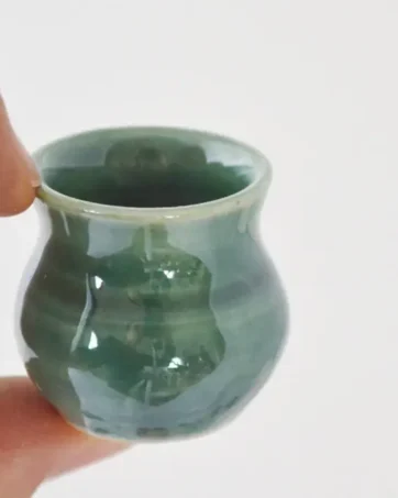 Green Miniature Pot, Tiny Hand Thrown Bowl
