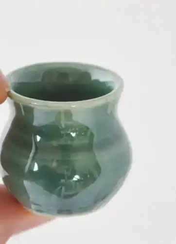 Green Miniature Pot, Tiny Hand Thrown Bowl