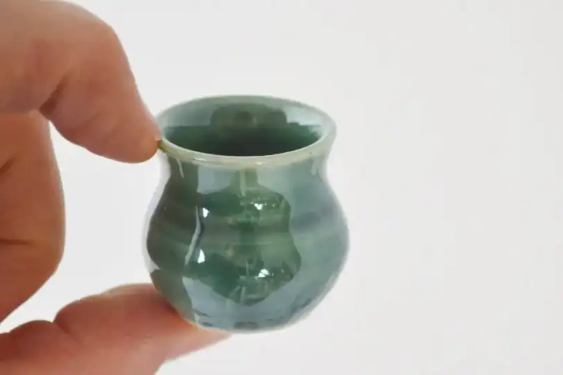 Green Miniature Pot, Tiny Hand Thrown Bowl