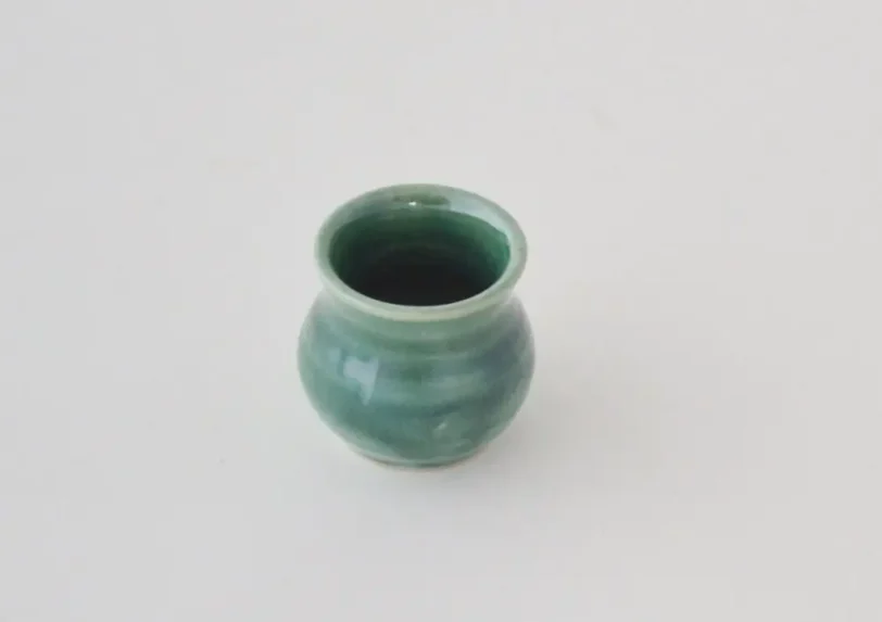 Green Miniature Pot, Tiny Hand Thrown Bowl - Image 3