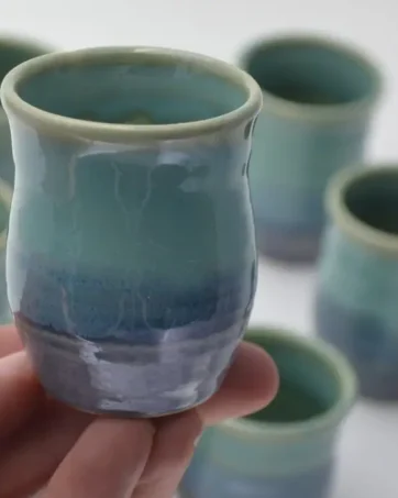 Miniature Decorated Pot, Hand-thrown Bud Vase, 2" tall - Blue Green