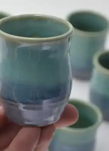 Miniature Decorated Pot, Hand-thrown Bud Vase, 2" tall - Blue Green