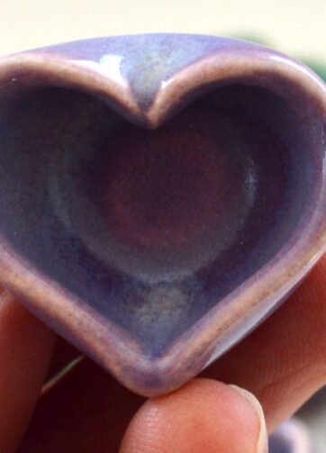 Purple or Green Miniature Pottery Heart, 1" x 1/2" - Pansy Purple