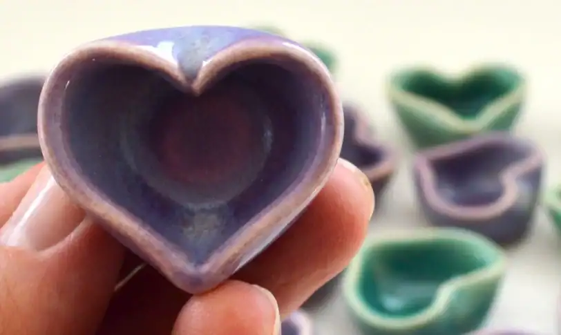 Purple or Green Miniature Pottery Heart, 1" x 1/2" - Image 2