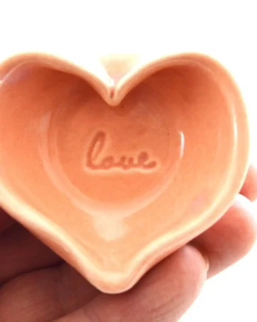Miniature Heart Dish with Love Stamp - Pink
