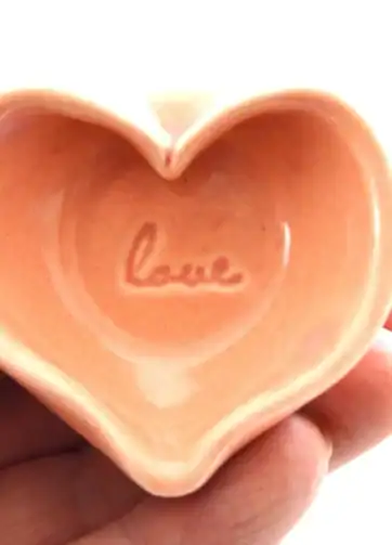 Miniature Tiny Heart Dish with Love Stamp, 2" x 3/4" - Pink