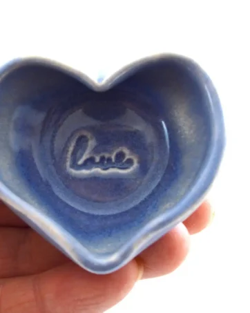 Miniature Heart Dish with Love Stamp - Indigo Blue