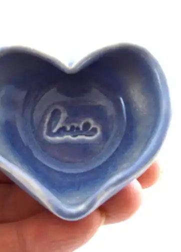 Miniature Tiny Heart Dish with Love Stamp, 2" x 3/4" - Indigo Blue
