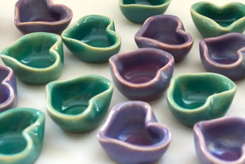 Purple or Green Miniature Pottery Heart, 1" x 1/2" - Image 4