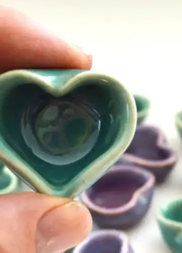 Purple or Green Miniature Pottery Heart, 1" x 1/2" - Green
