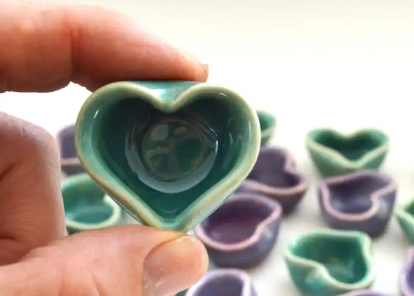 Purple or Green Miniature Pottery Heart, 1" x 1/2" - Image 3