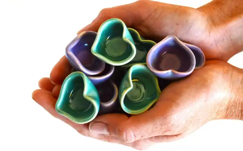 Purple or Green Miniature Pottery Heart, 1" x 1/2"