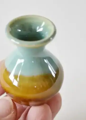 Brown Green Miniature Vase, Hand-Thrown Miniature Pottery, 1 1/2" tall
